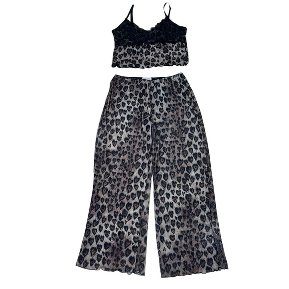 Paris Hilton Other - Paris Hilton Cami Pajama Set Size XL Mesh Lace Heart Leopard Print Sheer Sexy